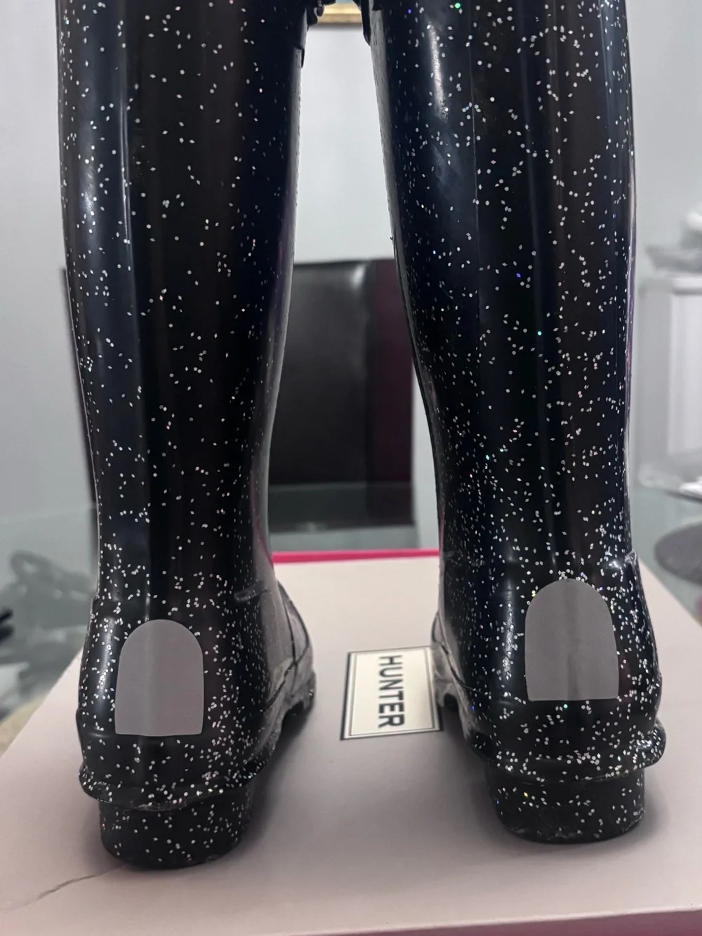 Hunter Black Rain Boots with White Speckle